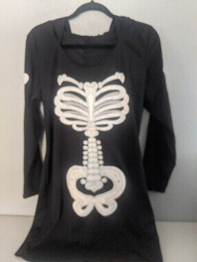 Women's Skeleton Costume Hooded Black Dress Halloween Cosplay Whimsical Goth